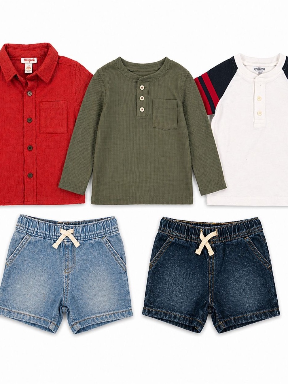 Baby Boy 12M Clothing Bundle 5 Piece Outfit Set Shirts & Denim Shorts Lot
